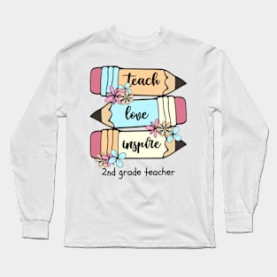 Back To School Teach Love Inspire Pencil 2nd grade Teacher Long Sleeve T-Shirt